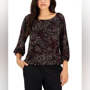 NWT ANNE KLEIN Petite Animal Print Peasant Top, SP, NWT
